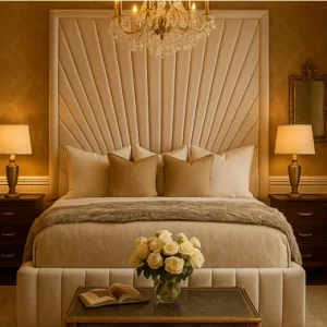 Royal Velvet Wingback Platform Bed - 70" High Headboard - Image 1