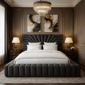 The Azure Royale – Luxury Velvet Panel Bed - Image 3