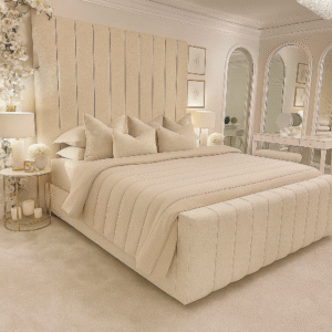 The Royal Crest – Luxurious Curved Velvet Bed with Gold Accents - Image 3
